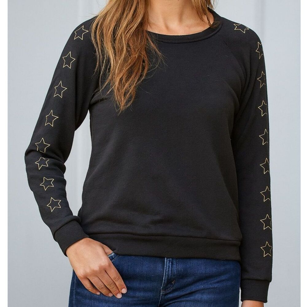 EUC Michael Lauren Long Sleeve Black w/ Gold Stars Pullover Crewneck Sweater S